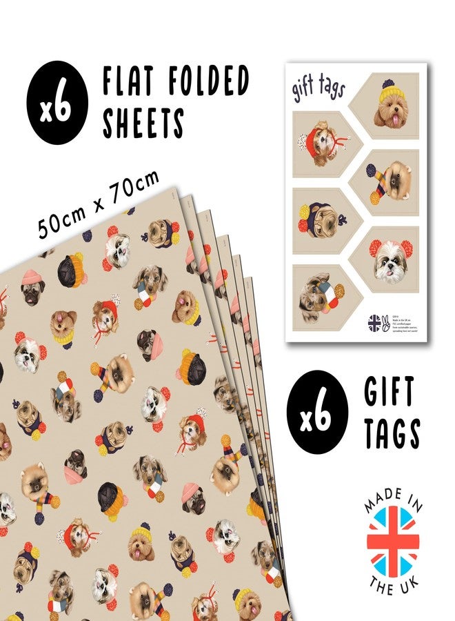 Central 23 Dog Christmas Wrapping Paper Brown Beige - 6x Wrapping Paper Sheets - Cute Winter Doggos in Hats - Puppy - Dog Wrapping Paper - Holiday Presents Gift for Fur Parents Mom Dad - Thick & Recyclable - Image 2